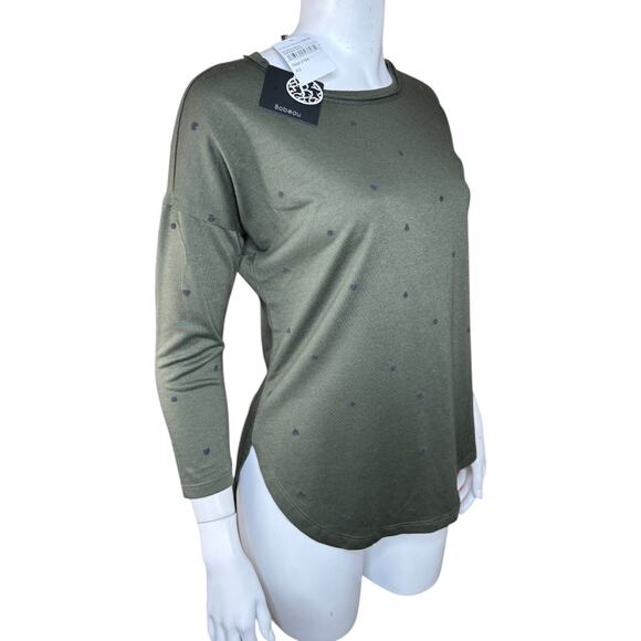 BoBeau Women's 3/4 Sleeve Top XS Heather Olive Green Polka Dot Soft Stretchy - Picture 9 of 12